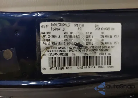 2002 Chrysler Voyager z USA, uszkodzony, nr VIN 1C4GJ25342B553669